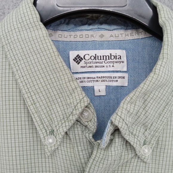 Columbia Shirt Mens Large Green Sage Plaid Button Up Outdoors Utility Casual - Picture 3 of 7
